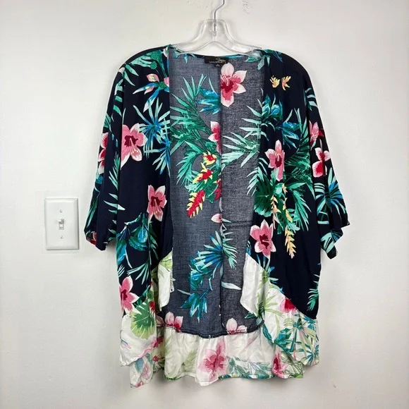 Suzanne Betro Tropical Floral Kimono Top | Boho Resort Layering Piece - Picture 2 of 8